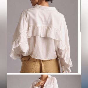 Pilcro cropped button up with ruffle detail. From Anthropologie, size XL